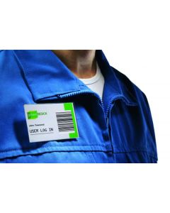 Durable Name Badge 54x90mm with Combi Clip - Includes Blank Insert Cards - Thumb Slot for Changing Inserts - Transparent (Pack 50) - 810119