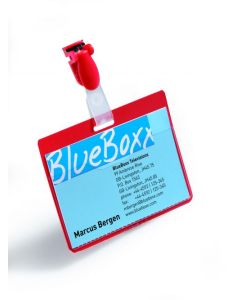 Durable Visitor Name Badge 60x90mm with Clip - Includes Blank Insert Cards - Red (Pack 25) - 810603