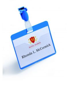 Durable Visitor Name Badge 60x90mm with Clip Includes Blank Insert Cards Blue (Pack 25) - 810606