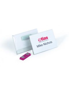 Durable Name Badge 54x90mm with Magnet - Includes Blank Insert Cards - Transparent (Pack 25) - 811719