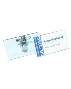 Durable Name Badge 40x75mm with Combi Clip - Includes Blank Insert Cards - Transparent (Pack 50) - 814119