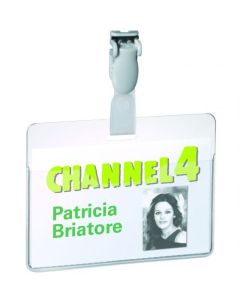 Durable Visitor Name Badge 60x90mm with Plastic Clip Includes Blank Insert Cards Transparent (Pack 25) - 814719