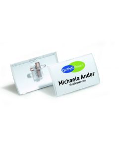 Durable Click Fold Name Badge 40x75mm with Combi Clip - Eco-Friendly 70% Recycled Polypropylene - Transparent (Pack 25) - 821119