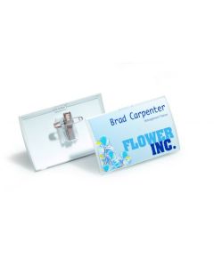Durable Click Fold Name Badge 54x90mm with Combi Clip - Eco-Friendly 70% Recycled Polypropylene - Transparent (Pack 25) - 821419