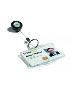 Durable Badge Reel with Key Ring - 80cm Long - Crocodile Clip on Reverse - Charcoal (Pack 10) - 822258