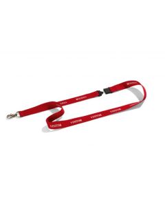 Durable VISITOR Textile Lanyard with Snap Hook - 20mm Wide x 440mm Long - Includes Safety Release - Red (Pack 10) - 823803