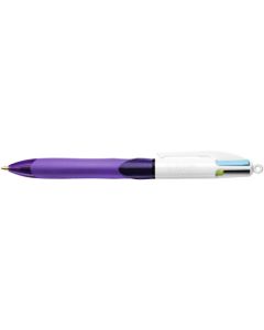 Bic 4 Colours Grip Fashion Ballpoint Pen 1mm Tip 0.32mm Line Purple Barrel Lime Green/Pink/Purple/Turquoise Ink (Pack 12)