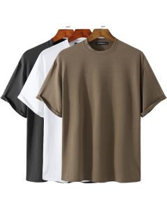 Round Neck Short-Sleeved Tops Solid Color Casual T-shirt Comfortable And Breathable Men's Tops Short-Sleeved