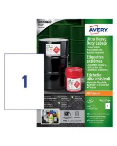 Avery Ultra Resistant Labels 210 x 297 mm Permanent 1 Label Per Sheet (50 Labels Per Pack) B4775-50