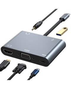 Mechzone 5 in 1 Type-C Docking Station USB-C Hub Adapter with USB3.0 USB-C PD 100W 4K HDMI-Compatible 1080P VGA 3.5mm Audio for PC Computer Laptop BYL-2002