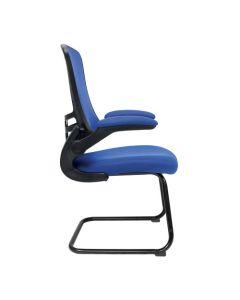 Nautilus Designs Luna Designer High Back Mesh Blue Cantilever Visitor Chair With Folding Arms and Black Shell/Frame - BCM/L1302V/BL