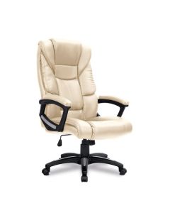 Nautilus Designs Titan Oversized High Back Leather Effect Executive Office Chair With Integral Headrest and Fixed Arms Cream - BCP/G344/CM