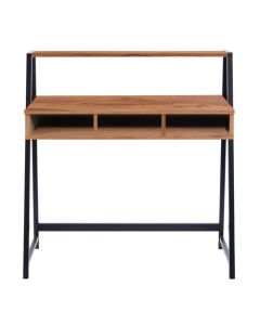 Nautilus Designs Vienna Compact Two Tier Workstation with Stylish Feature Frame and Upper Storage Shelf Walnut Finish Black Frame - BDW/I203/BK-WN