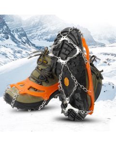 AUTO 12-teeth Ice Grip Stainless Steel Welding Chain Crampons Ice Cleats Non-slip Shoe Cover for Camping Climbing Snow Skiing