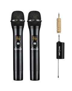 NASUM Wireless Karaoke Microphone Professional UHF Dual Channel Metal Dynamic Cordless Microphone Handheld Wireless Mic with Rechargeable Receiver