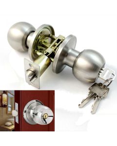 Stainless Steel Bathroom Round Door Knobs Set Handle Entrance Lock With Key