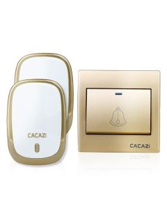 CACAZI AC110-220V Wireless Doorbell Waterproof 1 Button+2 Plug-in Receivers 300M Remote Music Door Dell