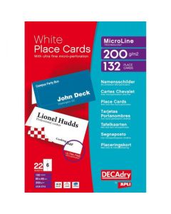 DECAdry Folding Place Card 85x46mm 6 Per Sheet 200gsm White (Pack 132) - OCB3713-3