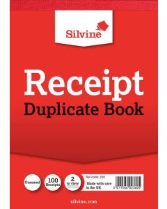 Silvine 105x148mm Duplicate Receipt Book Carbon Gummed Taped Cloth Binding 100 Sets (Pack 12) - 230