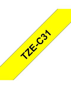 Brother Fluroescent Black On Yellow Label Tape 12mm x 5m - TZEC31