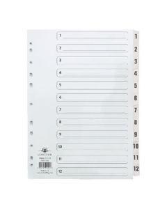 Concord Classic Index 1-12 A4 180gsm Board White with Clear Mylar Tabs 01201/CS12