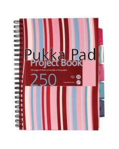 Pukka Pad A5 Wirebound Polypropylene Cover Project Book Ruled 250 Pages Assorted Stripe Colours (Pack 3) - PROBA5
