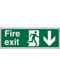 Seco Safe Procedure Safety Sign Fire Exit Man Running and Arrow Pointing Down Self Adhesive Vinyl 450 x 150mm - SP124SAV-450X150