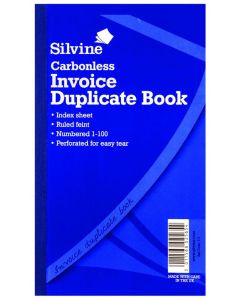 Silvine 210x127mm Duplicate Invoice Book Carbonless Ruled 1-100 Taped Cloth Binding 100 Sets (Pack 6) - 711