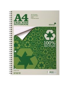 Silvine A4 Wirebound Card Cover Notebook Recycled 104 Pages Green (Pack 12) - TWRE80