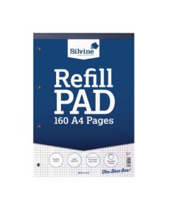 Silvine A4 Refill Pad 5mm Quadrille Squares 160 Pages Blue/White (Pack 6) - A4RPX