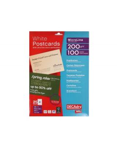 DECAdry Postcards 148.5x105mm 4 Per Sheet 200gsm Micro Perforated White (Pack 100) - OCB3325