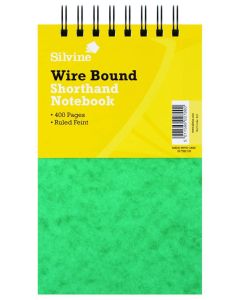 Silvine Luxpad 125x200mm Wirebound Pressboard Cover Reporters Shorthand Notebook 400 Pages Green (Pack 6) - 441