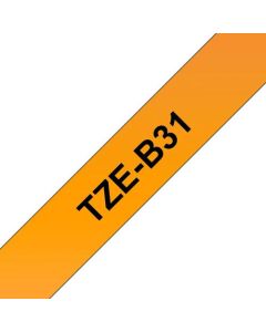 Brother Fluorescent Black On Orange Label Tape 12mm x 5m - TZEB31