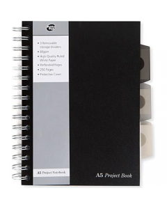 Pukka Pads A5 Wirebound Polypropylene Cover Project Book Ruled 250 Pages Black (Pack 3) - SBPROBA5