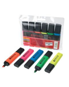 ValueX Flat Barrel Highlighter Pen Chisel Tip 1-5mm Line Assorted Colours (Pack 6) - 7910BX6
