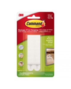 3M Command Picture Hanging Strips Narrow White (Pack 4) 17207 - 7100235863