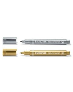 Staedtler Metallic Marker Bullet Tip 1-2mm Line Gold and Silver (Pack 2) - 8323-SBK2