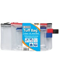Tiger Tuff Bag Polypropylene Triple Pack of A6 Mini and DL 500 Micron Clear with Assorted Colour Zips (Pack 3) - 301379