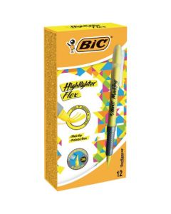 Bic Flex Highlighter Pen Chisel Tip 1.6-3.3mm Line Yellow (Pack 12) - 942040