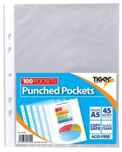 Tiger Multi Punched Pocket Polypropylene A5 45 Micron Top Opening Clear (Pack 100) - 301829