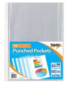 Tiger Multi Punched Pocket Polypropylene A3 45 Micron Top Opening Portrait Clear (Pack 10) - 301084