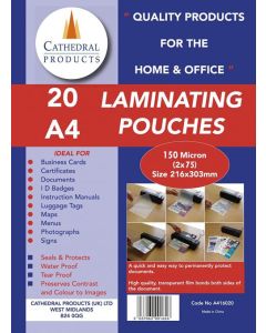ValueX Laminating Pouch A4 2x75 Micron Gloss (Pack 20) - LPA416020