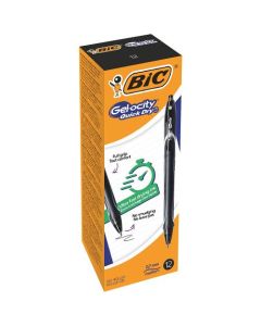 Bic Gel-ocity Quick Dry Gel Retractable Rollerball Pen 0.7mm Tip 0.3mm Line Black (Pack 12) - 949873