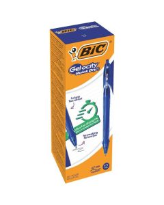 Bic Gel-ocity Quick Dry Gel Retractable Rollerball Pen 0.7mm Tip 0.3mm Line Blue (Pack 12) - 950442