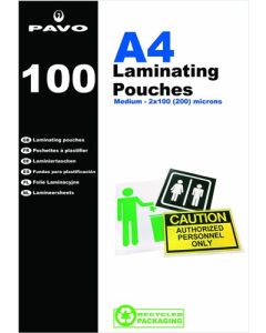 Pavo Laminating Pouch 2x100 Micron A4 Gloss (Pack 100) 8005376