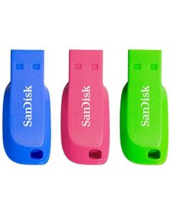 SanDisk 16GB USB 2.0 Cruzer Blade Flash Drives 3 Pack Blue Green and Pink