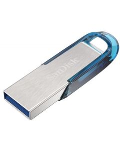 SanDisk Ultra Flair 64GB USB 3.0 Tropical Blue and Silver Capless Flash Drive 150 Mbs Read Speed