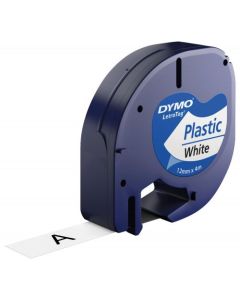 Dymo LetraTag Label Tape Plastic 12mmx4m Black on White - S0721660