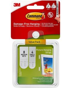 3M Command Picture Hanging Strips Value Pack 8 Medium 4 Small White (Pack 12) 17203 - 7100235893