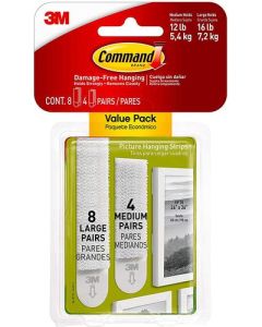 3M Command Picture Hanging Strips Value Pack 8 Large 4 Medium White (Pack 12) 17209 - 7100235862
